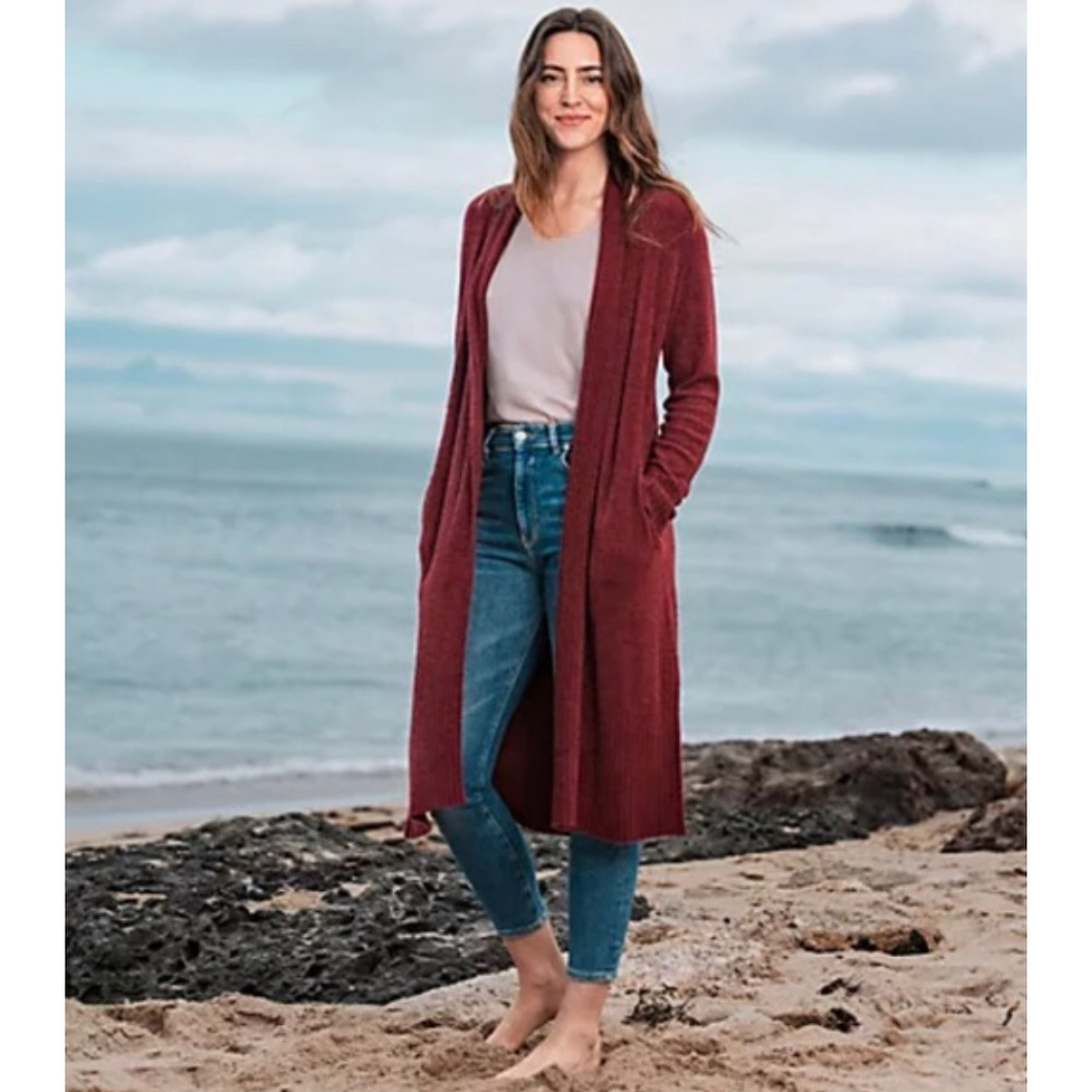 Barefoot Dreams Womens XL CozyChic Lite Burgundy Catalina Long Cardigan